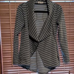 Gray Striped Women's Cardigan/Blazer/Jacket